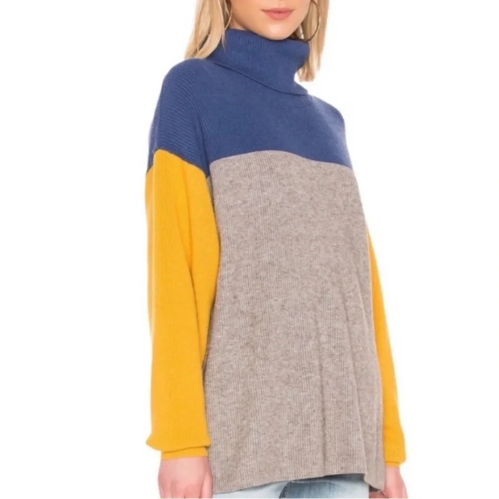 NWT Free People Structured Color Block Tunic Turtleneck Sweater Size XS-OVERSIZE